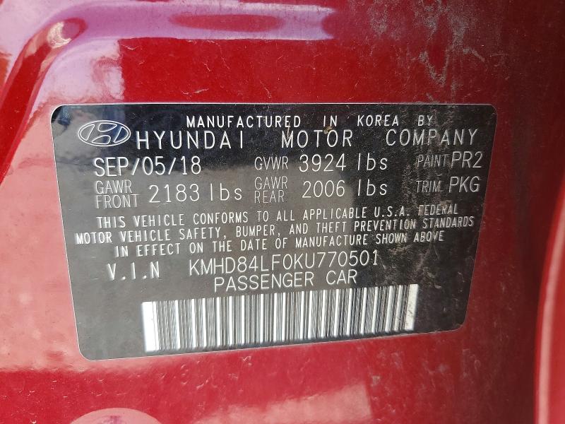 Aukcja sprzedaży 2019 Hyundai Elantra, vin: KMHD84LF0KU770501, numer aukcji: 52683076
