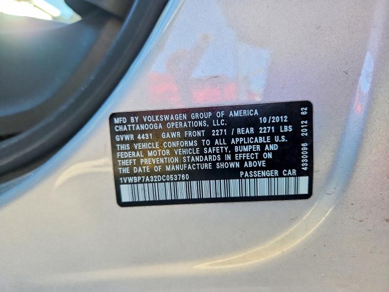 Aukcja sprzedaży 2013 Volkswagen Passat, vin: 1VWBP7A32DC053760, numer aukcji: 53369576
