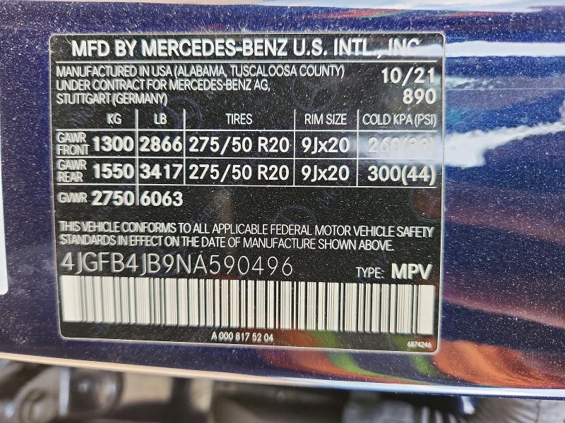 Продаж на аукціоні авто 2022 Mercedes-benz Gle, vin: 4JGFB4JB9NA590496, номер лоту: 54272896