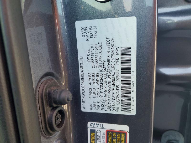 55102186 :رقم المزاد ، 5J6RW2H95LL025347 vin ، 2020 Honda Cr-v مزاد بيع
