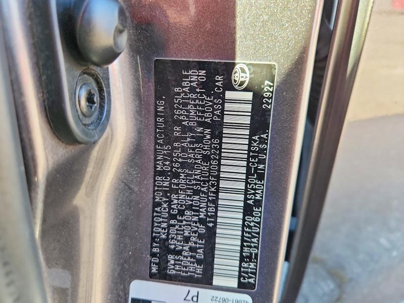 2015 Toyota Camry მანქანა იყიდება აუქციონზე, vin: 4T1BF1FK3FU062236, აუქციონის ნომერი: 52870526