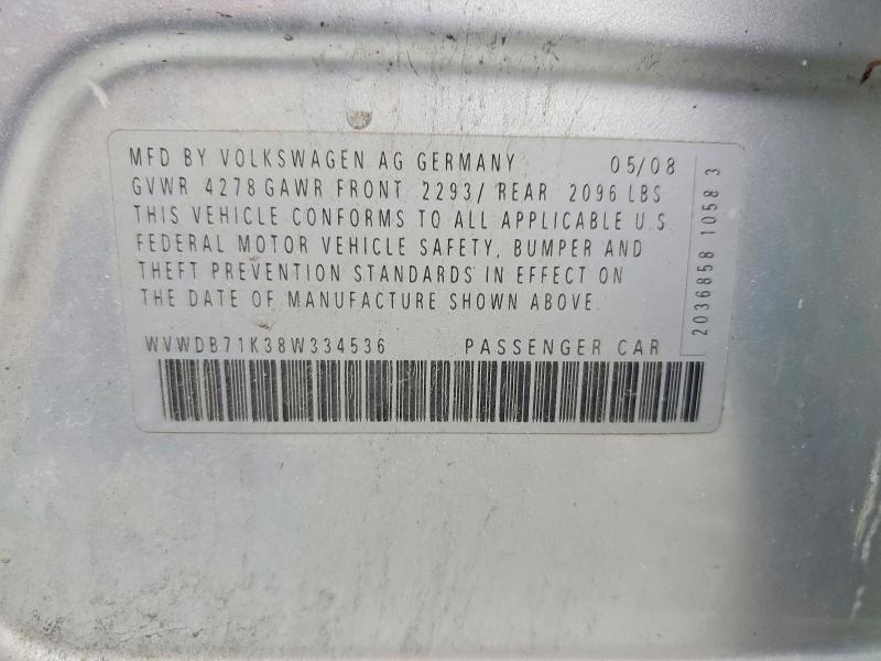 2008 Volkswagen Rabbit მანქანა იყიდება აუქციონზე, vin: WVWDB71K38W334536, აუქციონის ნომერი: 54147206