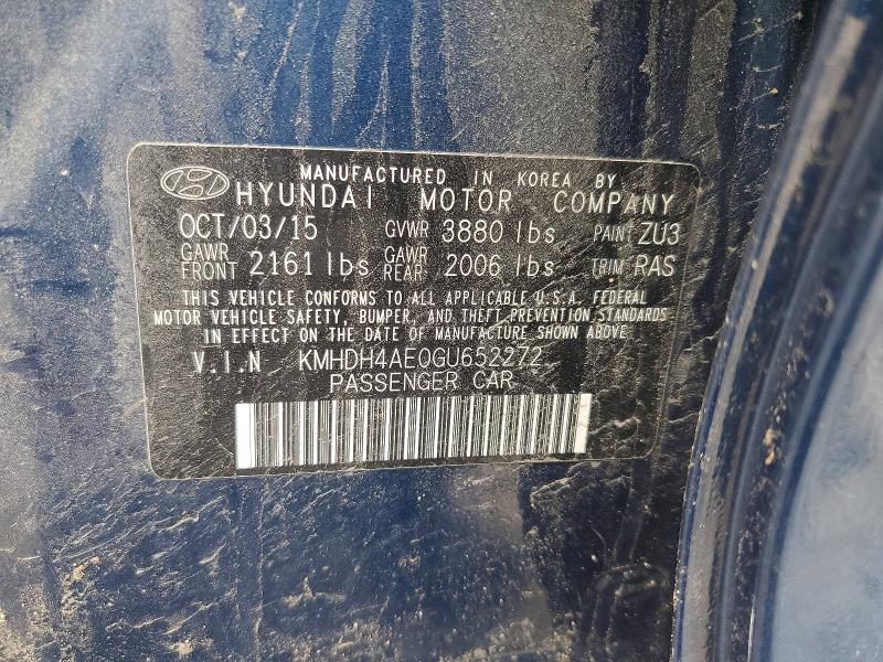 Aukcja sprzedaży 2016 Hyundai Elantra, vin: KMHDH4AE0GU652272, numer aukcji: 54670346