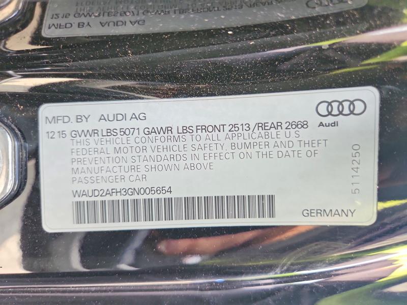 Продаж на аукціоні авто 2016 Audi A5, vin: WAUD2AFH3GN005654, номер лоту: 54641746