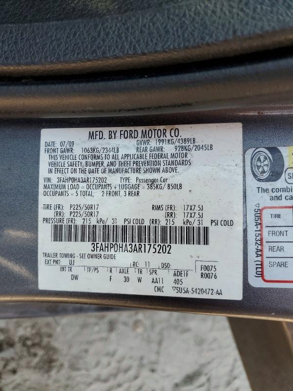 Aukcja sprzedaży 2010 Ford Fusion, vin: 3FAHP0HA3AR175202, numer aukcji: 53940466