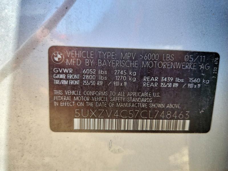 Aukcja sprzedaży 2012 Bmw X5, vin: 5UXZV4C57CL748463, numer aukcji: 53626796
