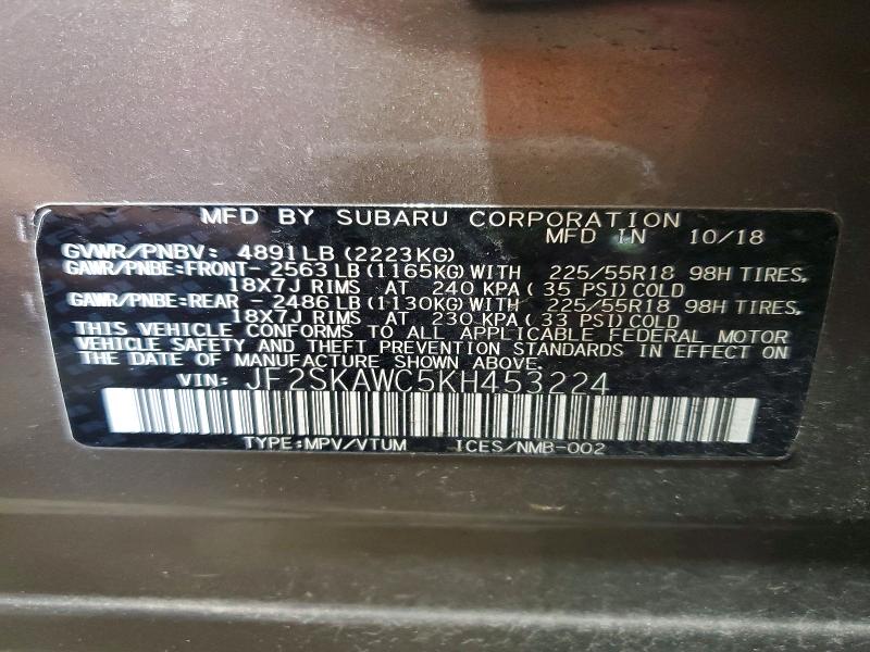 Продажа на аукционе авто 2019 Subaru Forester, vin: JF2SKAWC5KH453224, номер лота: 51811706