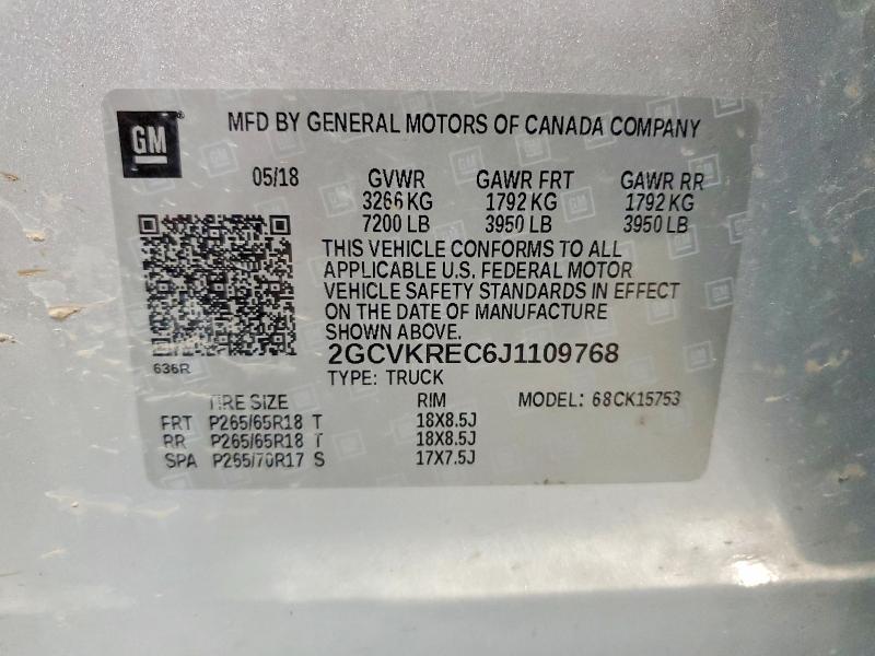 Продаж на аукціоні авто 2018 Chevrolet Silverado, vin: 2GCVKREC6J1109768, номер лоту: 52508166