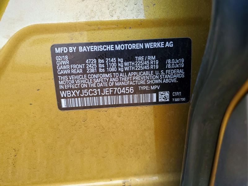 2018 Bmw X2 მანქანა იყიდება აუქციონზე, vin: WBXYJ5C31JEF70456, აუქციონის ნომერი: 53944436