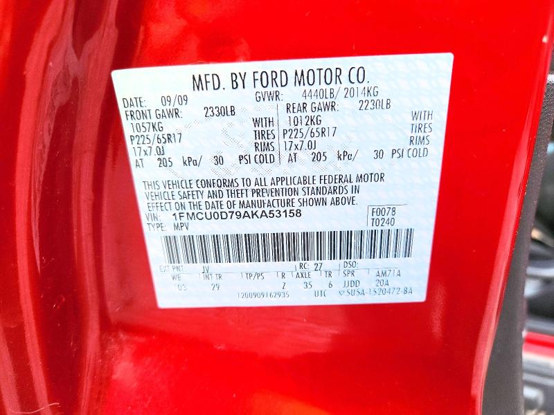 Aukcja sprzedaży 2010 Ford Escape, vin: 1FMCU0D79AKA53158, numer aukcji: 52530506