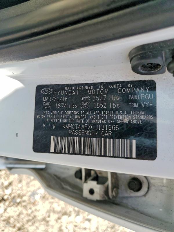 2016 Hyundai Accent მანქანა იყიდება აუქციონზე, vin: KMHCT4AEXGU131666, აუქციონის ნომერი: 55095276