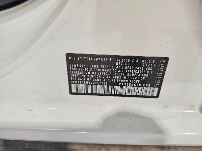2019 Volkswagen Jetta მანქანა იყიდება აუქციონზე, vin: 3VWCB7BU6KM252221, აუქციონის ნომერი: 52586616