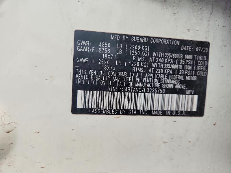 Продажа на аукционе авто 2020 Subaru Outback, vin: 4S4BTANC7L3235759, номер лота: 54460926