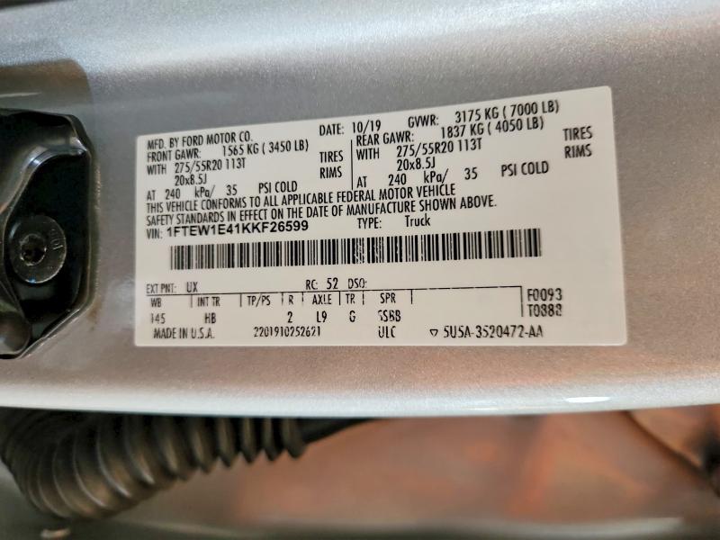 Aukcja sprzedaży 2019 Ford F150, vin: 1FTEW1E41KKF26599, numer aukcji: 54307246