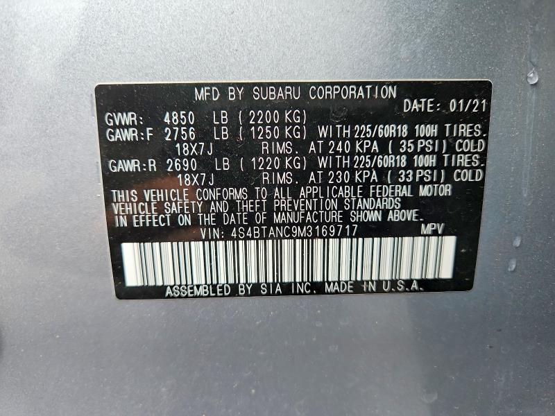 Aukcja sprzedaży 2021 Subaru Outback, vin: 4S4BTANC9M3169717, numer aukcji: 52552096