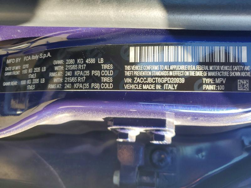 Aukcja sprzedaży 2016 Jeep Renegade, vin: ZACCJBCT6GPD20939, numer aukcji: 52264896