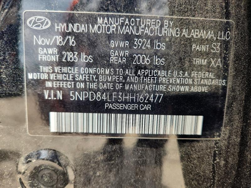 Aukcja sprzedaży 2017 Hyundai Elantra, vin: 5NPD84LF3HH162477, numer aukcji: 55206156