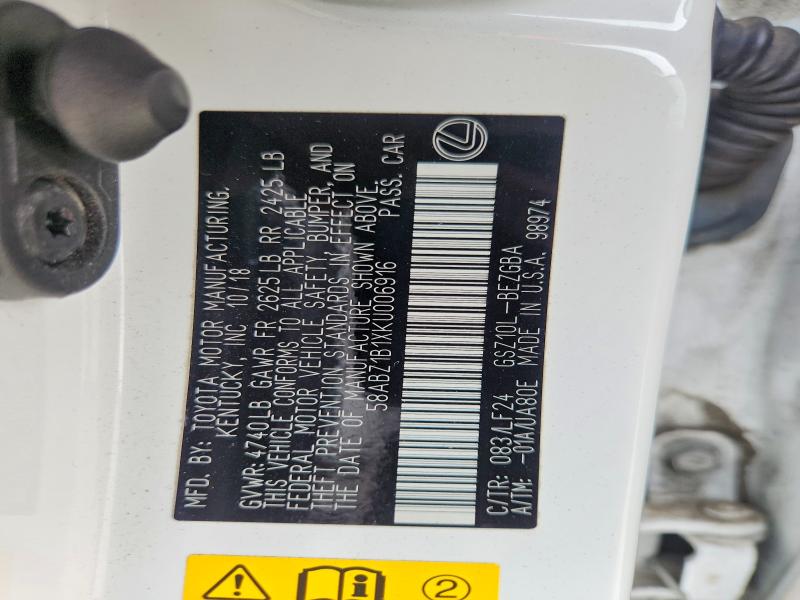 Продажа на аукционе авто 2019 Lexus Es, vin: 58ABZ1B1XKU006916, номер лота: 54179546