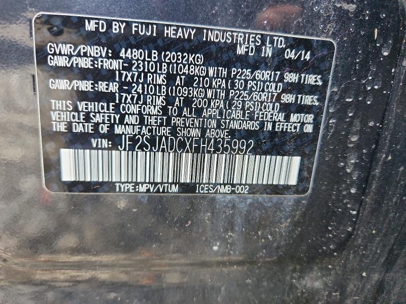 Продажа на аукционе авто 2015 Subaru Forester, vin: JF2SJADCXFH435992, номер лота: 52550756