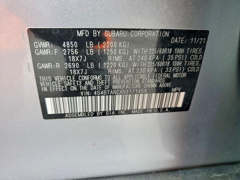 Aukcja sprzedaży 2022 Subaru Outback, vin: 4S4BTANCXN3171459, numer aukcji: 53791636