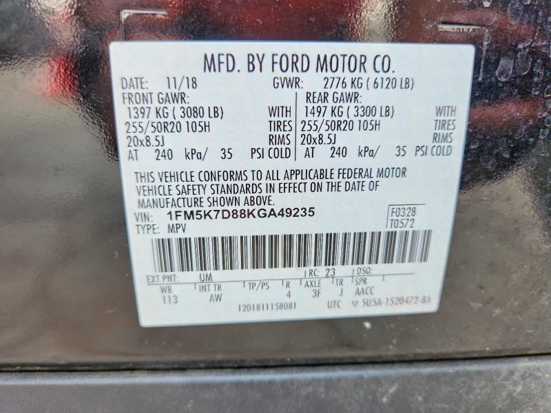 Aukcja sprzedaży 2019 Ford Explorer, vin: 1FM5K7D88KGA49235, numer aukcji: 54721166