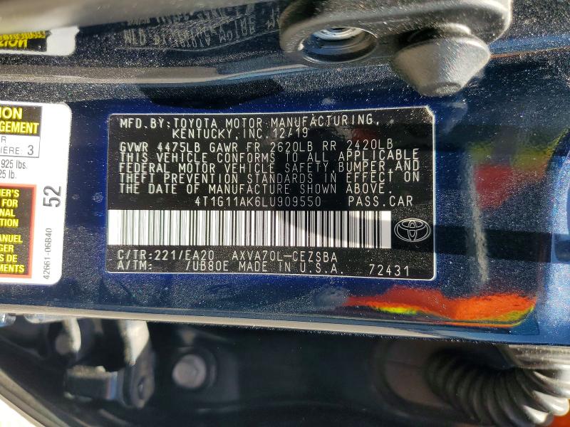 54878016 :رقم المزاد ، 4T1G11AK6LU909550 vin ، 2020 Toyota Camry مزاد بيع