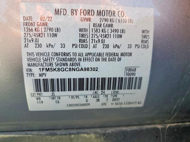 Продажа на аукционе авто 2022 Ford Explorer, vin: 1FM5K8GC8NGA98302, номер лота: 52071026