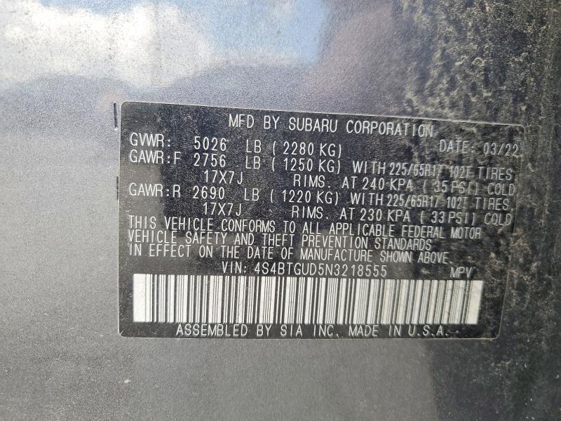 Продажа на аукционе авто 2022 Subaru Outback, vin: 4S4BTGUD5N3218555, номер лота: 53986866