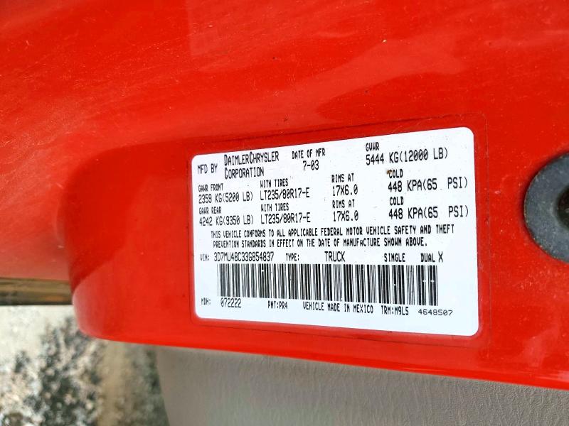 Aukcja sprzedaży 2003 Dodge Ram 3500, vin: 3D7MU48C33G854837, numer aukcji: 54391526