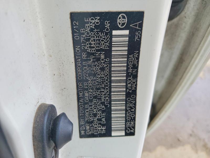 54660326 :رقم المزاد ، JTDKN3DU2C5388316 vin ، 2012 Toyota Prius مزاد بيع