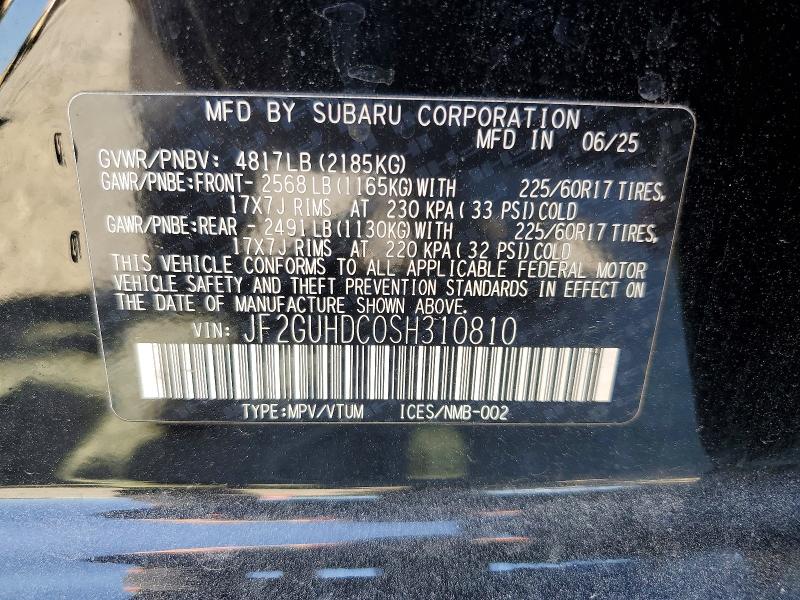 54244626 :رقم المزاد ، JF2GUHDC0SH310810 vin ، 2025 Subaru Crosstrek مزاد بيع