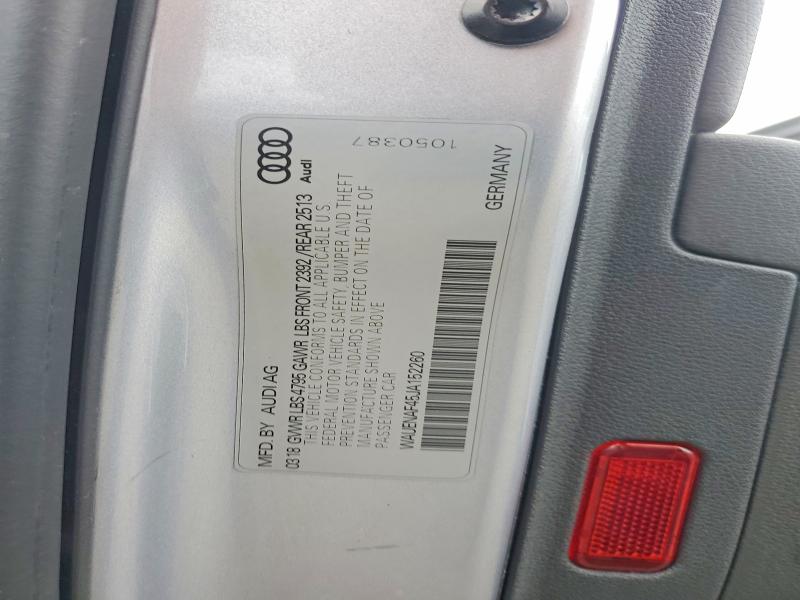 2018 Audi A4 მანქანა იყიდება აუქციონზე, vin: WAUENAF45JA152260, აუქციონის ნომერი: 54727686