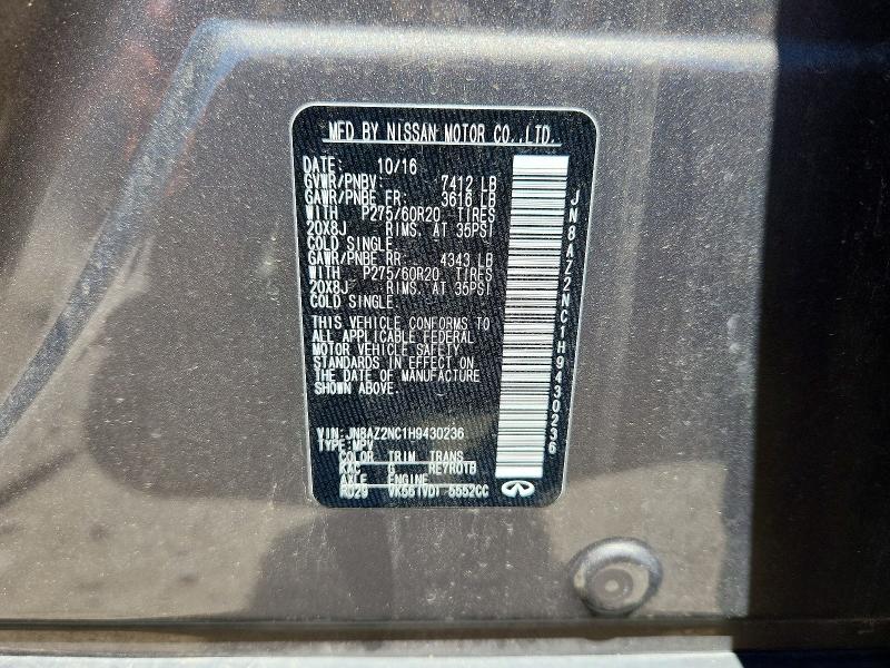 Aukcja sprzedaży 2017 Infiniti Qx80, vin: JN8AZ2NC1H9430236, numer aukcji: 53120806