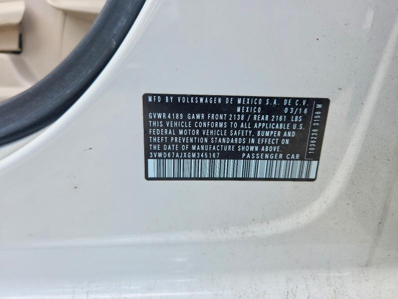 54993156 :رقم المزاد ، 3VWD67AJXGM345167 vin ، 2016 Volkswagen Jetta مزاد بيع