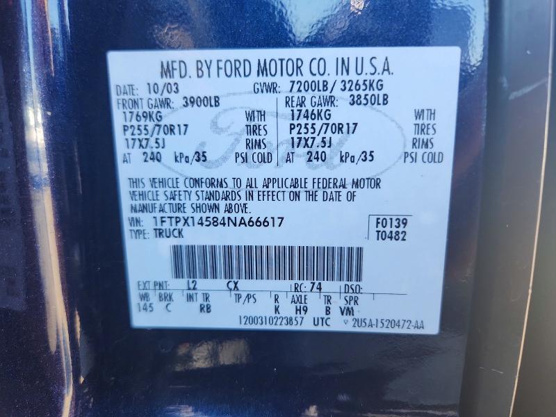 Продаж на аукціоні авто 2004 Ford F150, vin: 1FTPX14584NA66617, номер лоту: 54458126