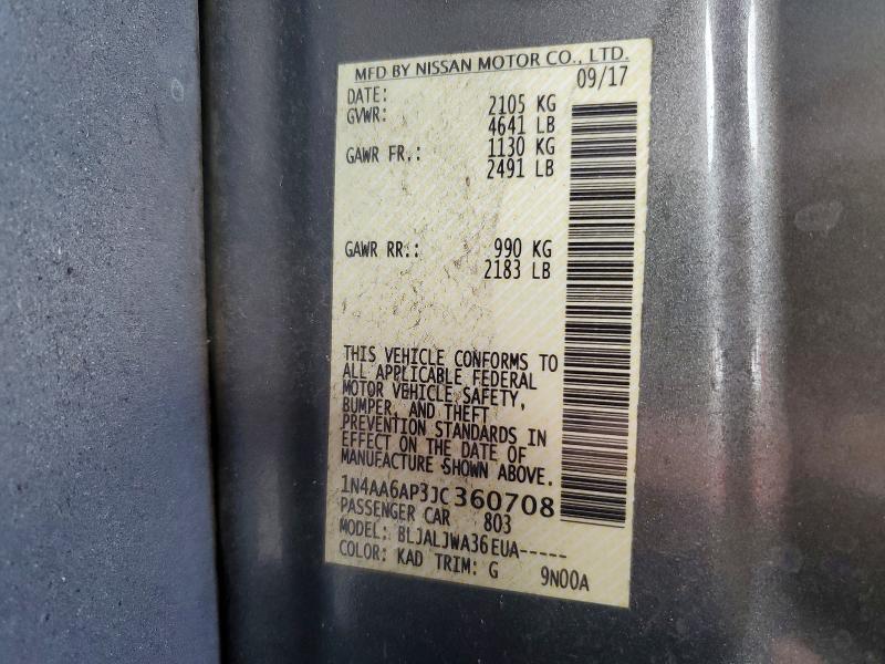 2018 Nissan Maxima მანქანა იყიდება აუქციონზე, vin: 1N4AA6AP3JC360708, აუქციონის ნომერი: 54997866