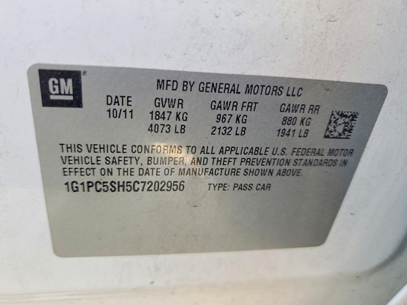 Aukcja sprzedaży 2012 Chevrolet Cruze, vin: 1G1PC5SH5C7202956, numer aukcji: 54137046