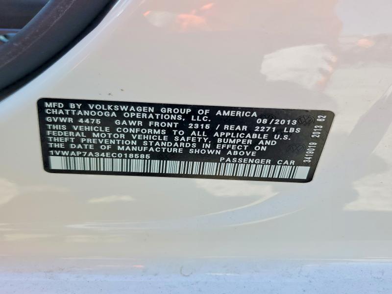 52770716 :رقم المزاد ، 1VWAP7A34EC018585 vin ، 2014 Volkswagen Passat مزاد بيع