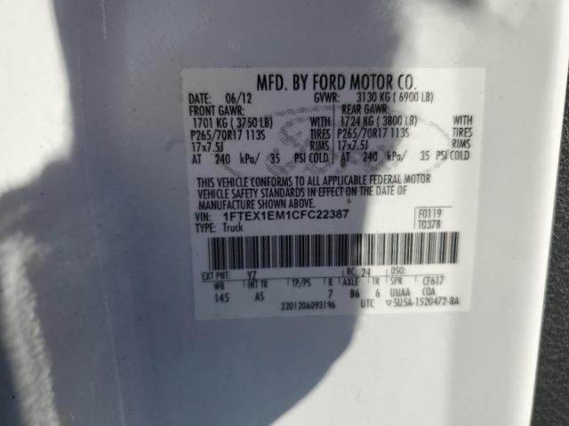 53845416 :رقم المزاد ، 1FTEX1EM1CFC22387 vin ، 2012 Ford F150 مزاد بيع