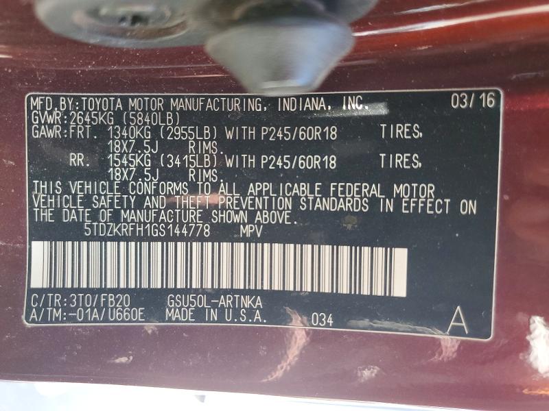 Продажа на аукционе авто 2016 Toyota Highlander, vin: 5TDZKRFH1GS144778, номер лота: 52540436