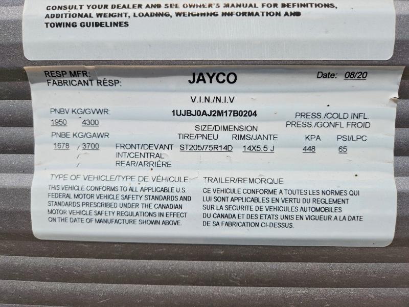 Aukcja sprzedaży 2021 Jayco Jay Flight Slx, vin: 1UJBJ0AJ2M17B0204, numer aukcji: 53279566