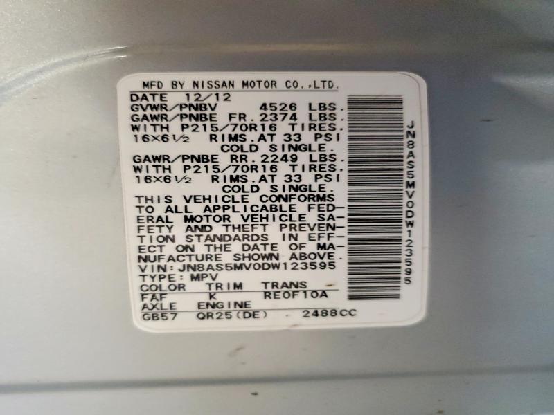 Продаж на аукціоні авто 2013 Nissan Rogue, vin: JN8AS5MV0DW123595, номер лоту: 54075786