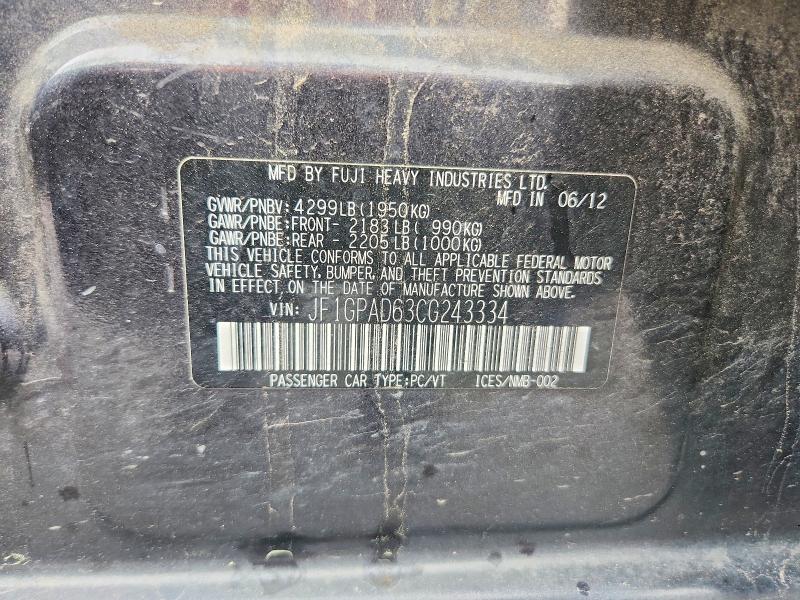 Продажа на аукционе авто 2012 Subaru Impreza, vin: JF1GPAD63CG243334, номер лота: 53815356