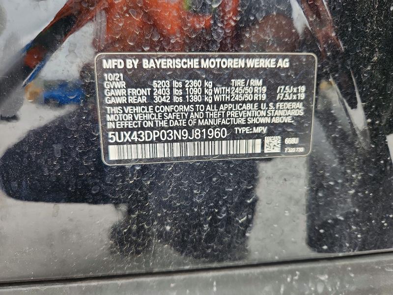 Aukcja sprzedaży 2022 Bmw X3, vin: 5UX43DP03N9J81960, numer aukcji: 53564406