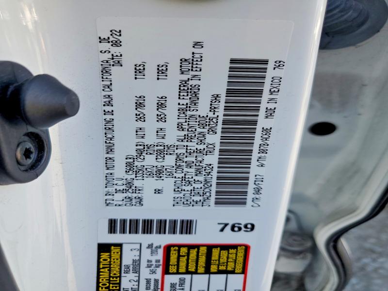 2022 Toyota Tacoma მანქანა იყიდება აუქციონზე, vin: 3TMAZ5CN2NM194324, აუქციონის ნომერი: 54893486