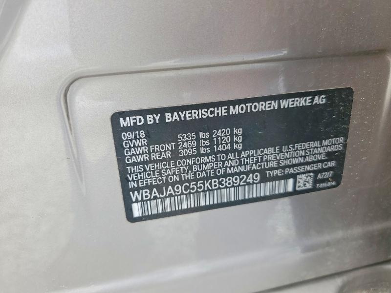 2019 Bmw 530e მანქანა იყიდება აუქციონზე, vin: WBAJA9C55KB389249, აუქციონის ნომერი: 52020296