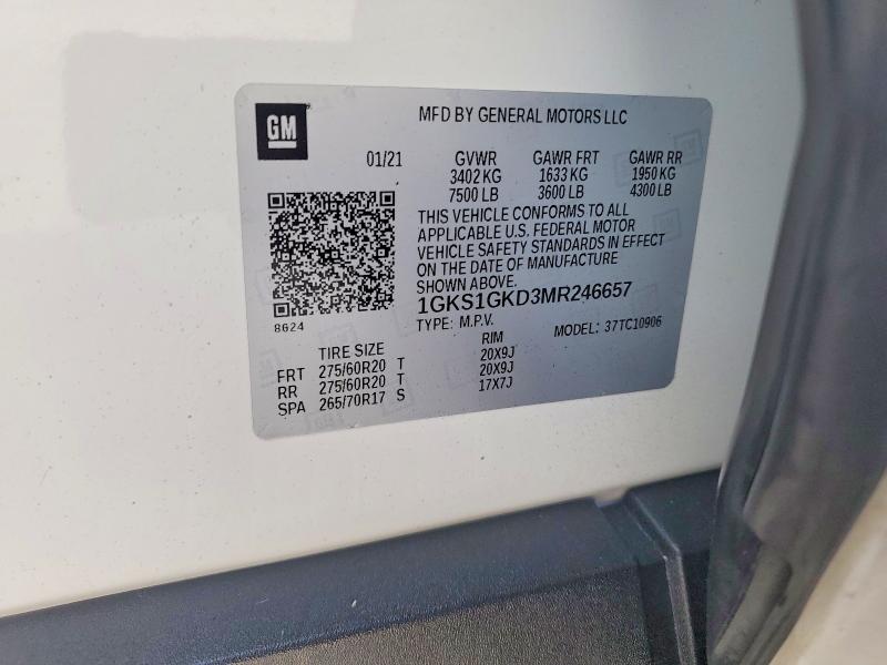 Auction sale of the 2021 Gmc Yukon Xl, vin: 1GKS1GKD3MR246657, lot number: 53962736