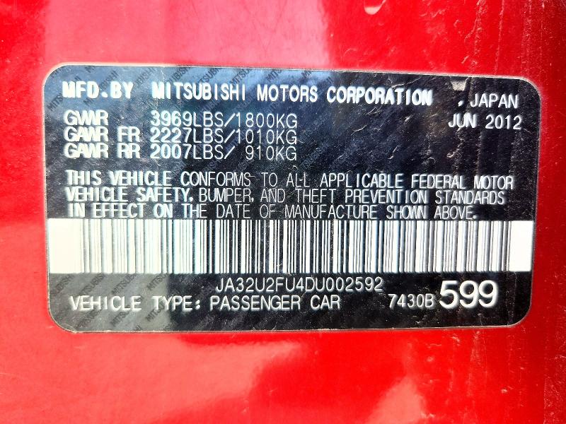 Продаж на аукціоні авто 2013 Mitsubishi Lancer, vin: JA32U2FU4DU002592, номер лоту: 53110246