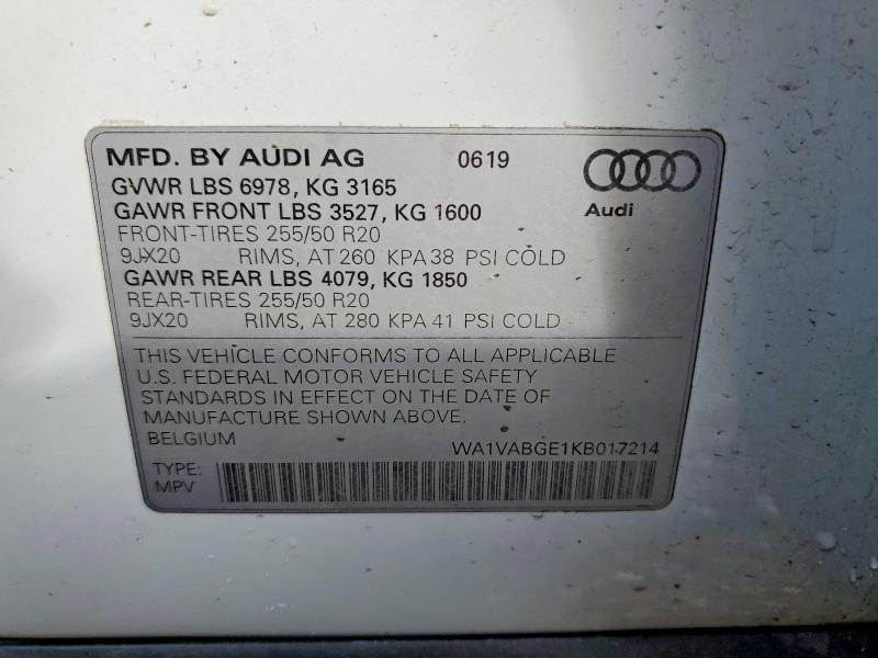 Продаж на аукціоні авто 2019 Audi E-tron, vin: WA1VABGE1KB017214, номер лоту: 53086986