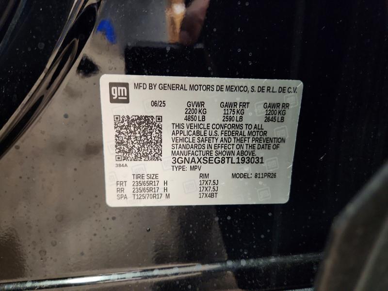 2026 Chevrolet Equinox მანქანა იყიდება აუქციონზე, vin: 3GNAXSEG8TL193031, აუქციონის ნომერი: 52215356